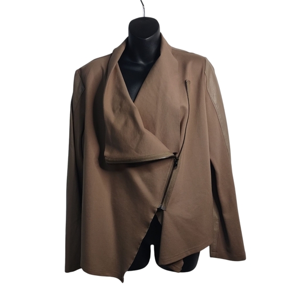 Blu Pepper Jacket Women's Brown Faux Leather Knit ZIP Up Lined Size Large - Picture 2 of 12